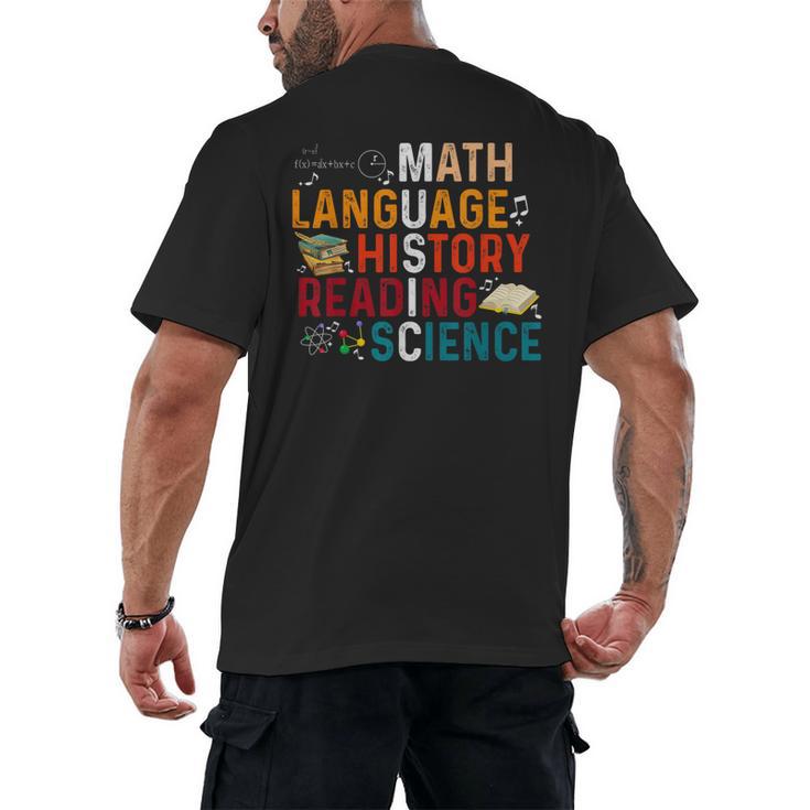 Math Language History Reading Science Music Teacher Men's Back Print T-Shirt