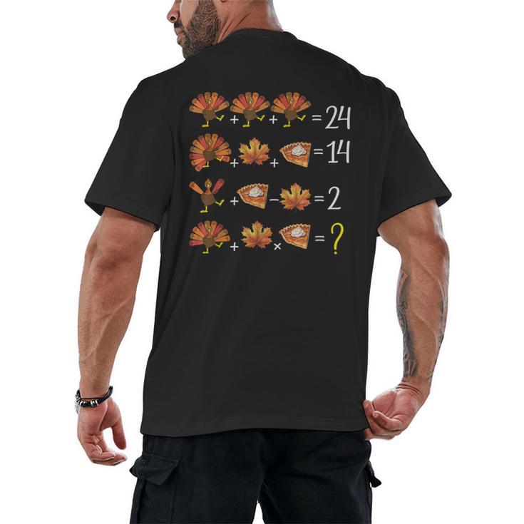 Math Number Thanksgiving Count Answer Pie Turkey Teacher Men's Back Print T-Shirt