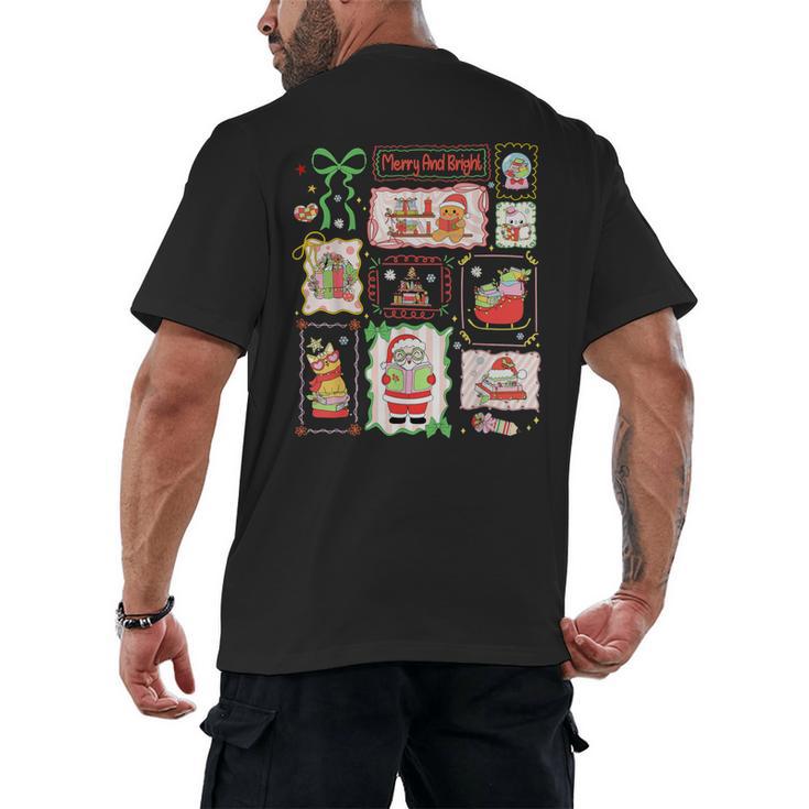 Merry And Bright Christmas Gingerbread Santa Book Teacher Men's Back Print T-Shirt