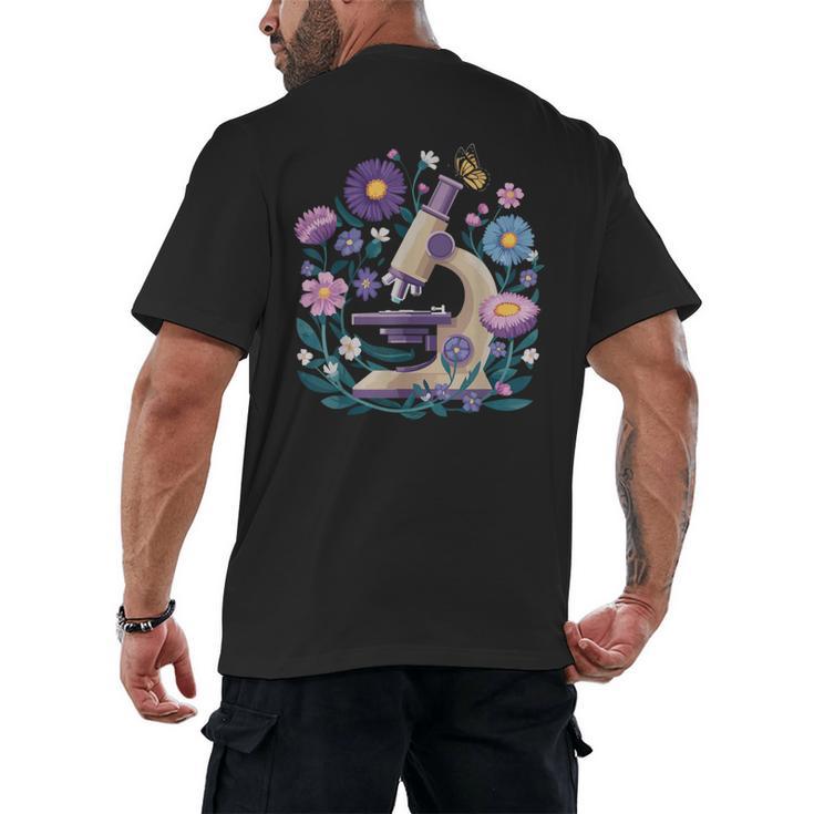 Microscope Flower Butterfly Biology Science Teacher Student Men's Back Print T-Shirt