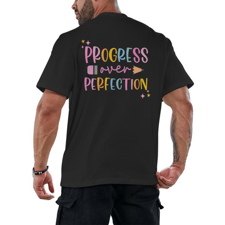 Motivational Progress Over Perfection Back To School Teacher Men's Back Print T-Shirt