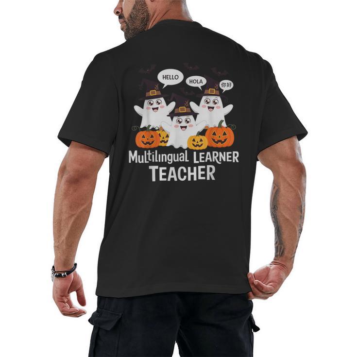 Multilingual Learner Teacher Spooky Halloween ESL Teacher Men's Back Print T-Shirt