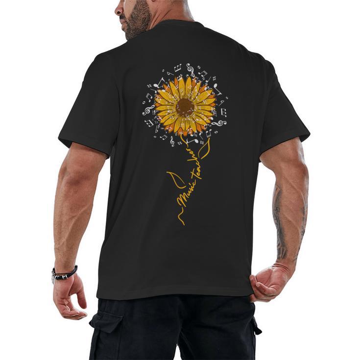 Music Teacher Shirt Sunflower Music Notes Musician Singer Men's Back Print T-Shirt
