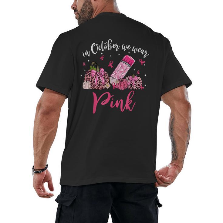 In October We Wear Pink Apple Teacher Daisy Breast Cancer Men's Back Print T-Shirt