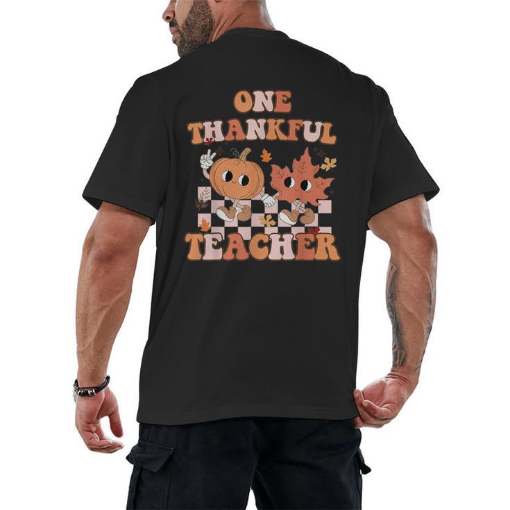 One Thankful Teacher Fall Leaves Thanksgiving Retro Men's Back Print T-Shirt