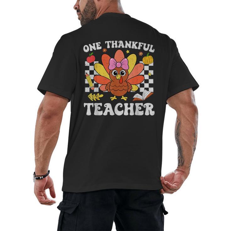 One Thankful Teacher Turkey Thanksgiving Teaching Men's Back Print T-Shirt