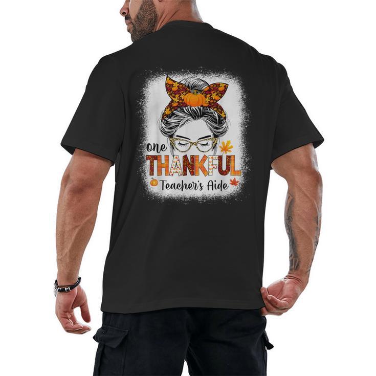 One Thankful Teacher's Aide Messy Bun Thanksgiving Fall Men's Back Print T-Shirt