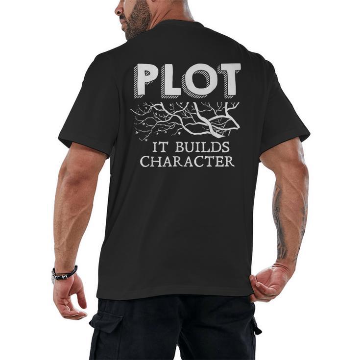 Plot It Builds Character Book Reading Teacher Men's Back Print T-Shirt