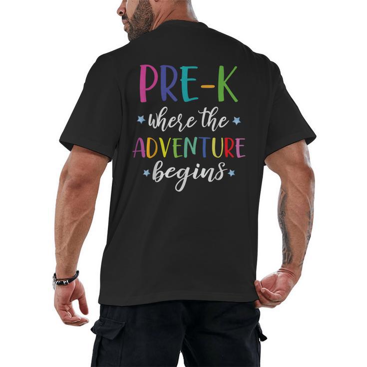 Pre-K Teacher Adventure Begins First Day Preschool Teachers Men's Back Print T-Shirt