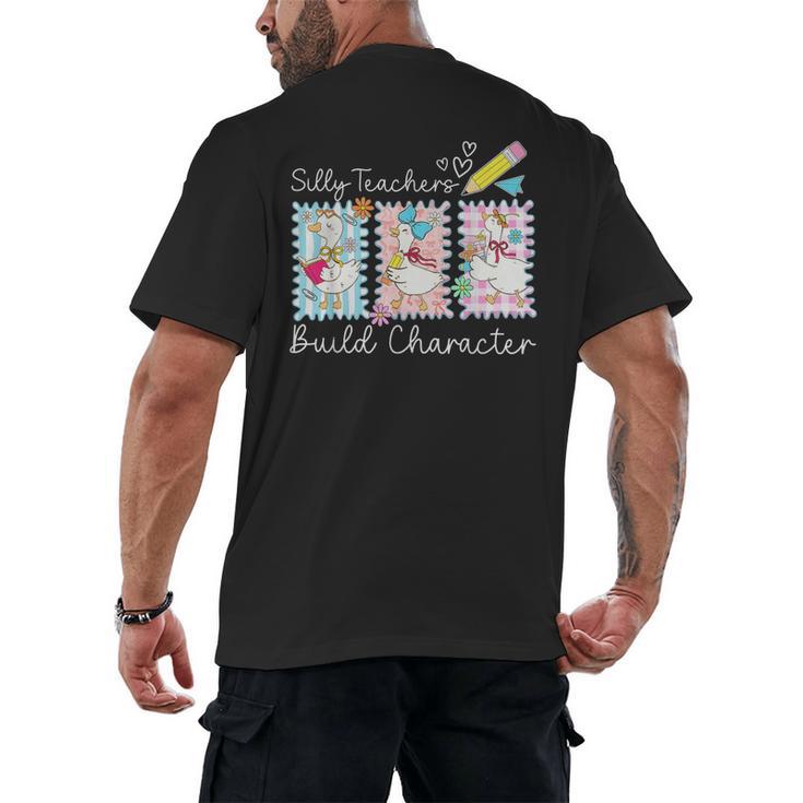 Preppy Silly Teacher Goose Build Character Back To School Men's Back Print T-Shirt