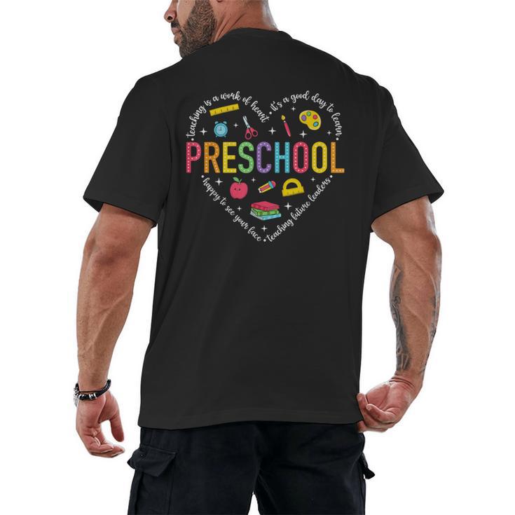 Preschool Teacher Pre-K Heart First Day Of Preschool Kids Men's Back Print T-Shirt