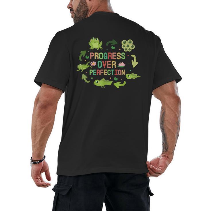 Progress Over Perfection Frog Back To School Teacher Men's Back Print T-Shirt