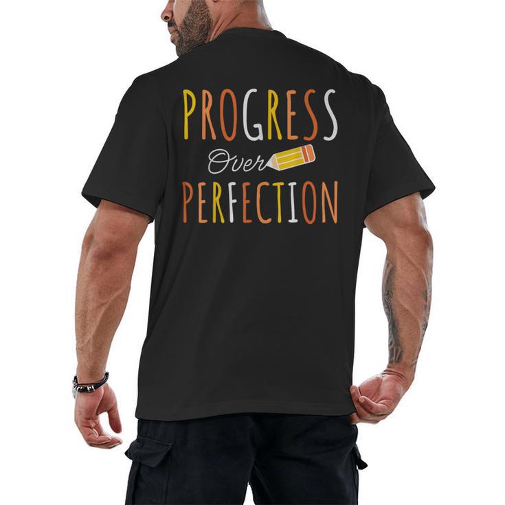 Progress Over Perfection Teacher Pencil Back-To-School Men's Back Print T-Shirt