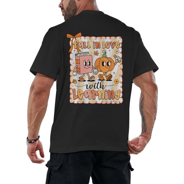 Pumpkin Teacher Preppy Fall In Love With Learning Autumn Men's Back Print T-Shirt