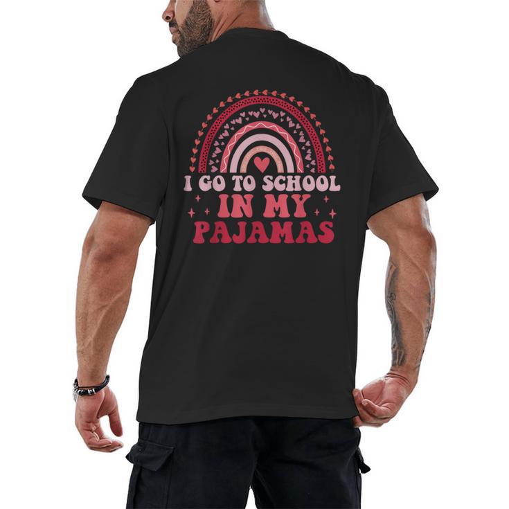 Rainbow Homeschool Mom Teacher I Go To School In My Pajamas Men's Back Print T-Shirt