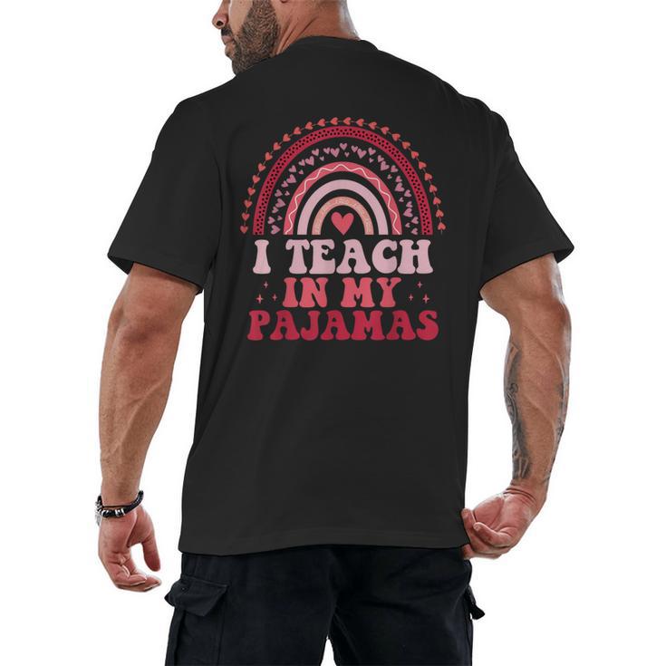 Rainbow Retro Homeschool Mom Teacher I Teach In My Pajamas Men's Back Print T-Shirt