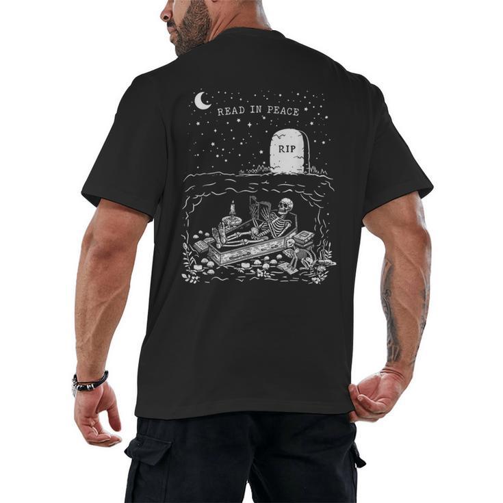 Read In Peace Skeleton Halloween Book Reading Spooky Teacher Men's Back Print T-Shirt