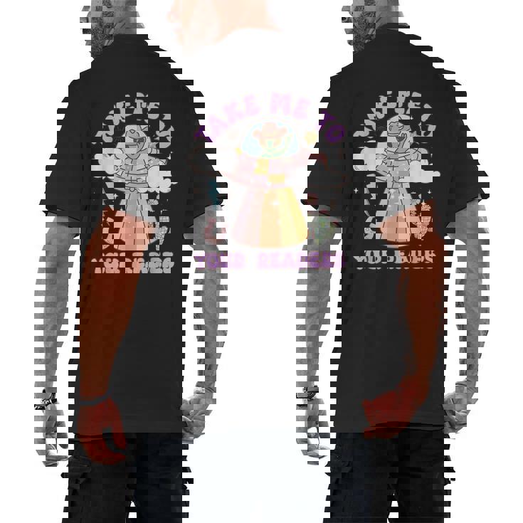 Take Me To Your Readers Alien Teacher Halloween Literacy Men&#x27;s Back Print T-Shirt