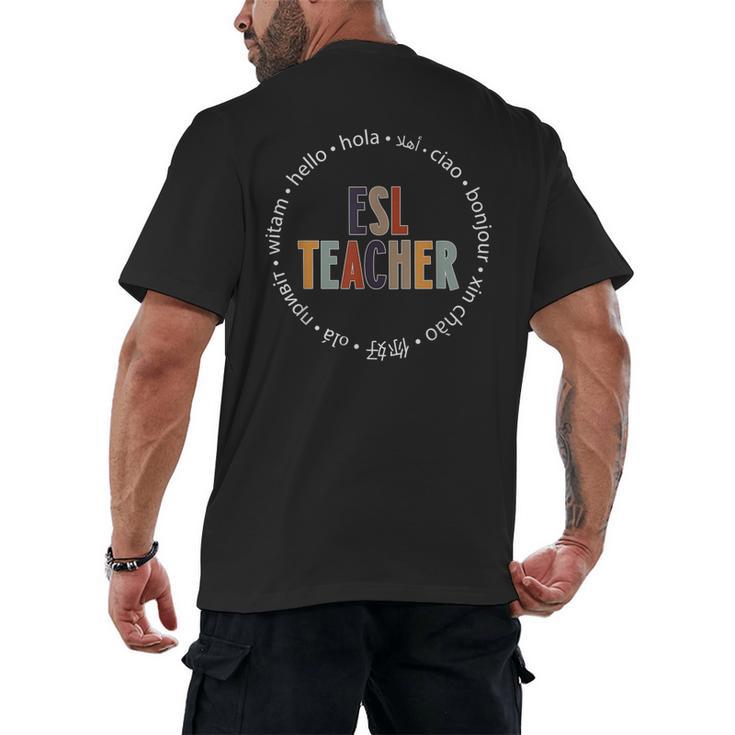 Retro ESL Teacher Teach Multilingual Learners Team Men's Back Print T-Shirt