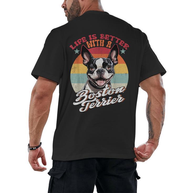 Retro Life Is Better With Boston Terrier Mom Dog Lover Men's Back Print T-Shirt