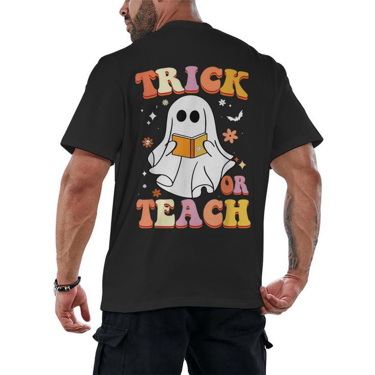 Retro Vintage Groovy Trick Or Teach Teacher Halloween For Men Women Kids Men's Back Print T-Shirt