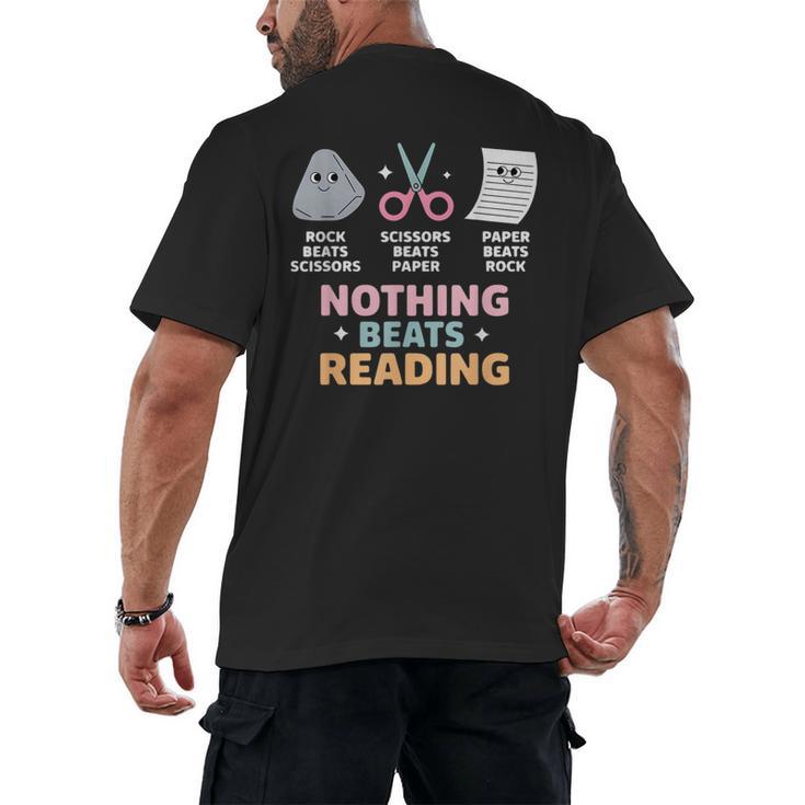 Rock Paper Scissors Teacher Librarian Nothing Beats Reading Men's Back Print T-Shirt