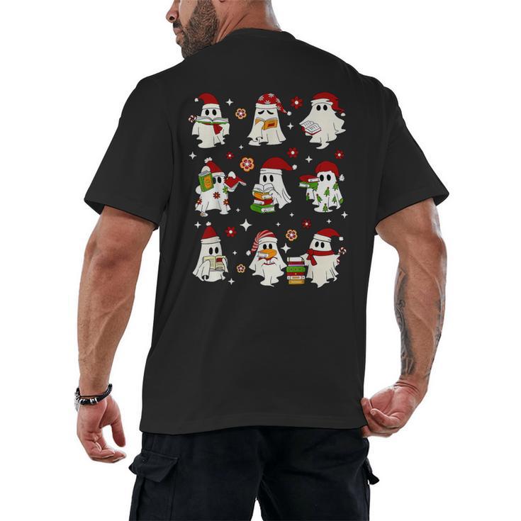 Santa Ghost Reading Books Christmas Library Teacher Men's Back Print T-Shirt