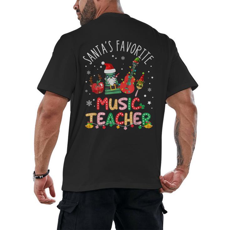 Santa's Favorite Music Teacher Christmas Santa Hat Matching Men's Back Print T-Shirt