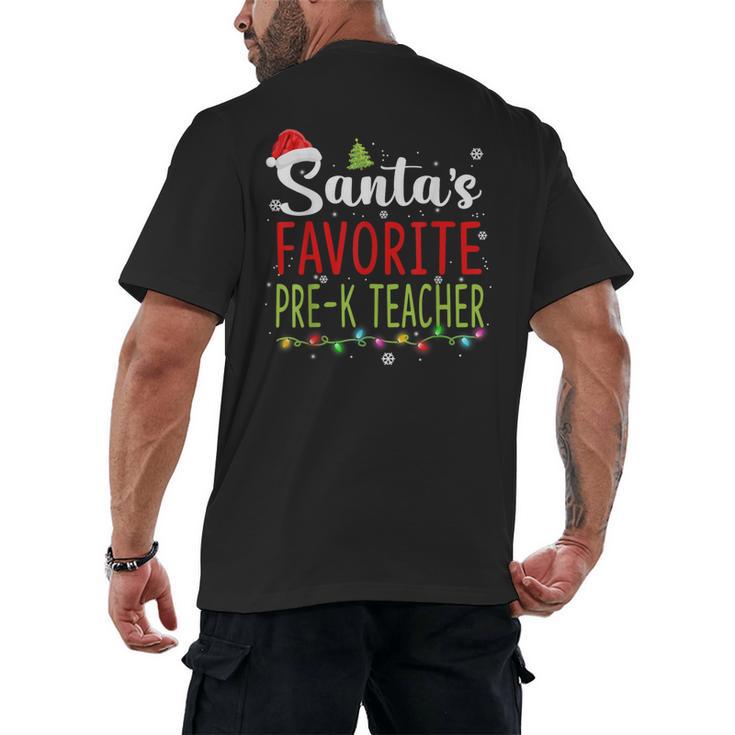 Santa's Favorite Pre-K Teacher Christmas Santa Hat Lights For Men Women Kids Men's Back Print T-Shirt