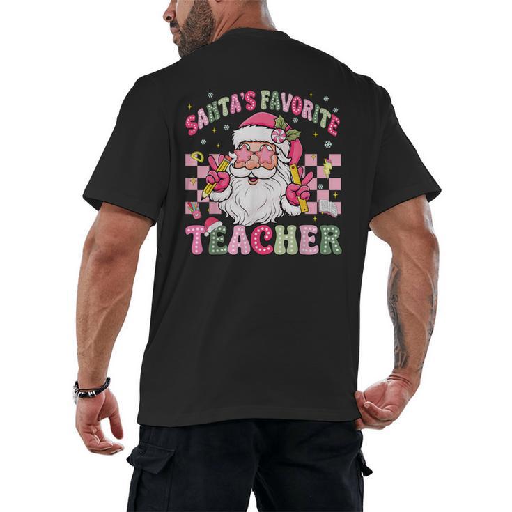 Santa's Favorite Teacher Groovy Christmas Teacher Boys Girls Men's Back Print T-Shirt