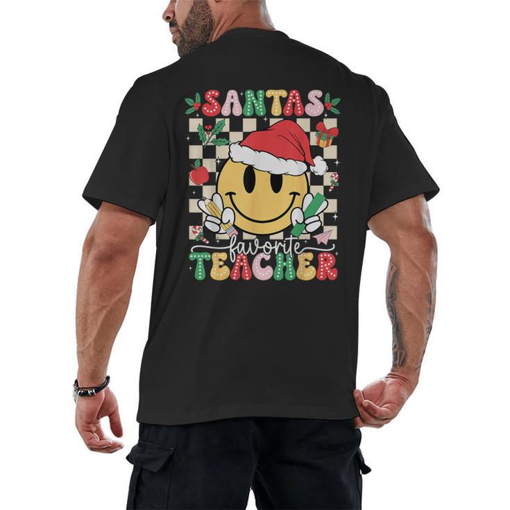 Santas Favorite Teacher Retro Groovy Smile Face Christmas Men's Back Print T-Shirt