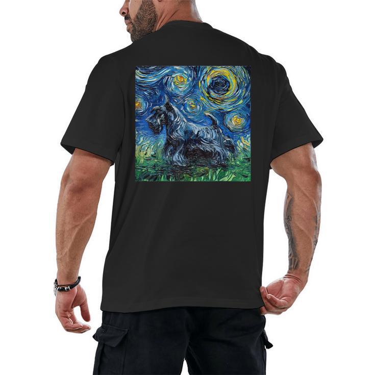 Scottish Terrier Starry Night Scotty Dog Art By Aja Men's Back Print T-Shirt