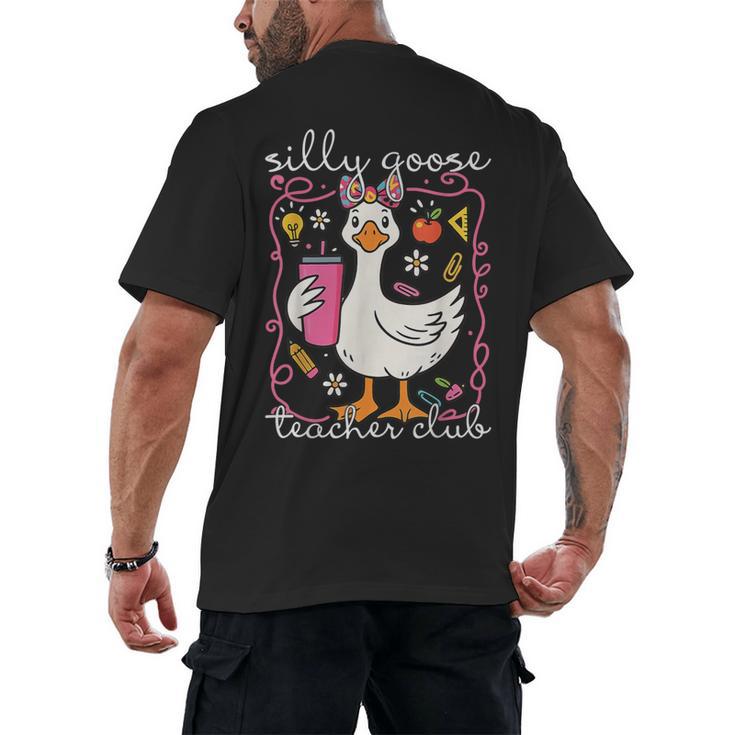 Silly Goose Teacher Club Animal Lover Groovy Teacher Men's Back Print T-Shirt