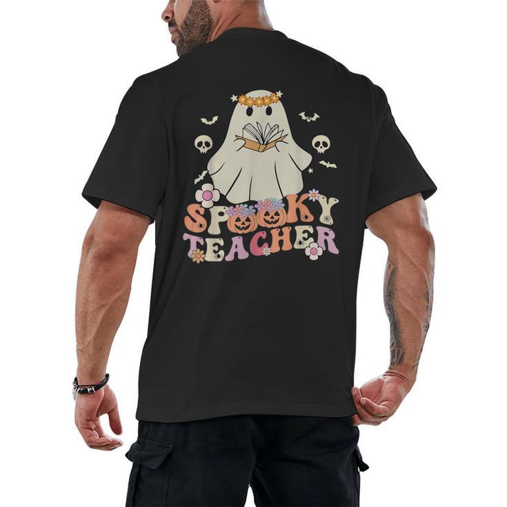 Spooky Teacher Groovy Retro Ghost Teacher Halloween 2023 For Men Women Kids Men's Back Print T-Shirt
