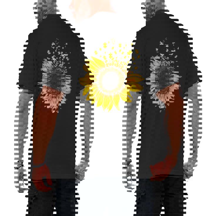 Sunflower Puzzle Pieces Autism Awareness For Mom Teacher For Women Men&#x27;s Back Print T-Shirt