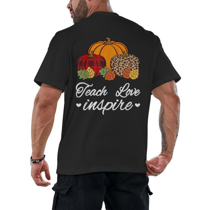 Teach Love Inspire Autumn Fall Plaid Leopard Pumpkin Teacher For Men Women Kids Men's Back Print T-Shirt