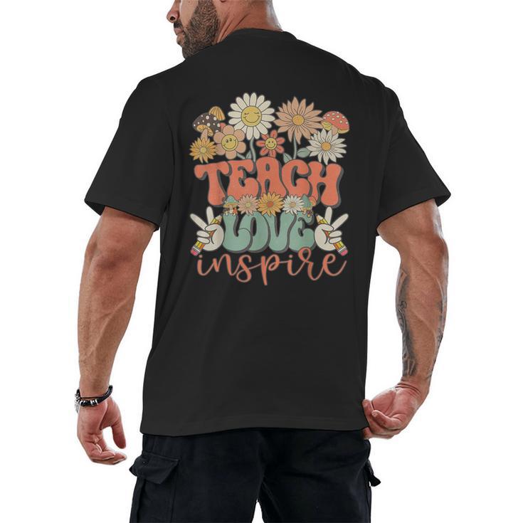 Teach Love Inspire Retro Groovy Daisy Back To School Teacher For Men Women Kids Men's Back Print T-Shirt
