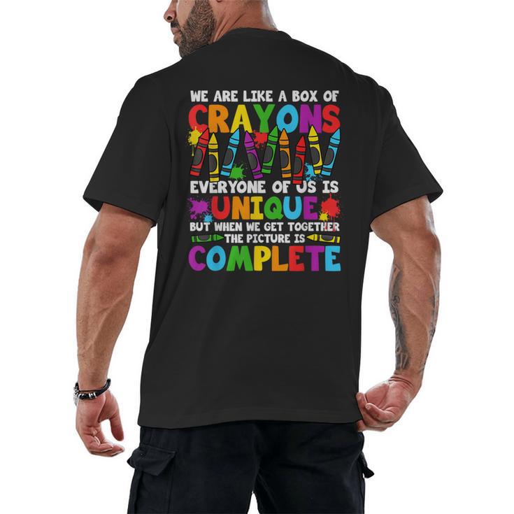 Teacher We Are Like A Box Of Crayons Back To School Men's Back Print T-Shirt