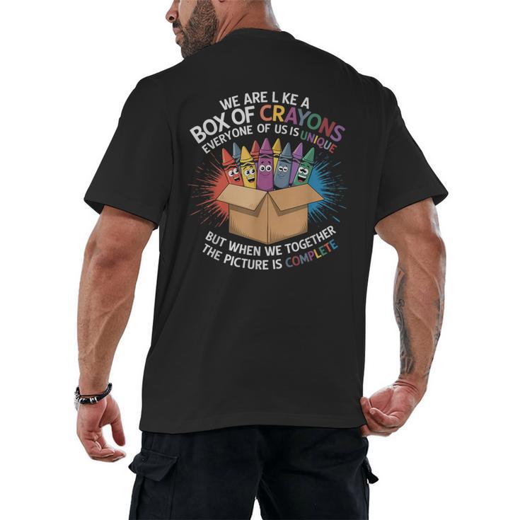 Teacher We Are Like a Box Of Crayons Men's Back Print T-Shirt