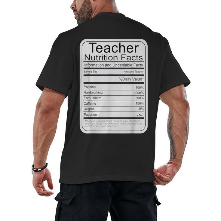 Teacher Nutrition Facts Teachers Nutritional Fact Men's Back Print T-Shirt