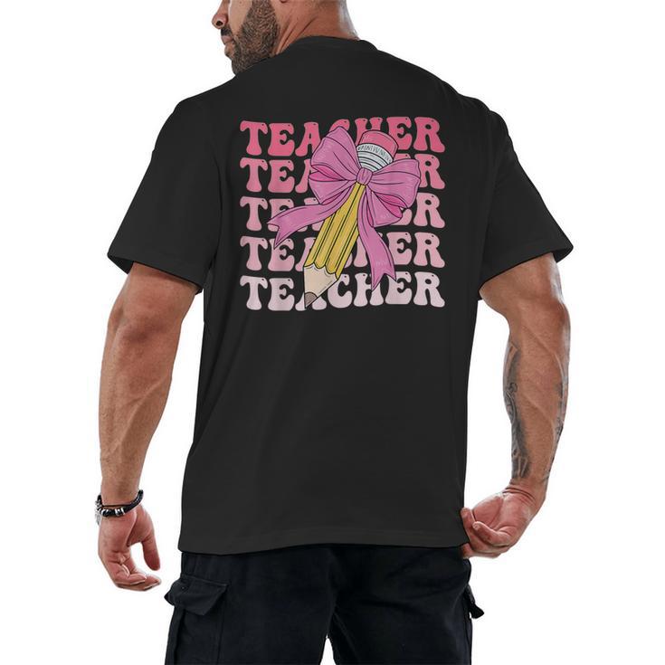 Teacher Pencil Back To School Groovy Pink Teacher First Day Men's Back Print T-Shirt