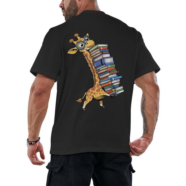 Teacher Shirt Giraffe Holding Books Bookworm Librarian Men's Back Print T-Shirt