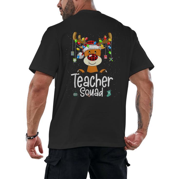 Teacher Squad Red Plaid Rudolph Reindeer Christmas Men's Back Print T-Shirt