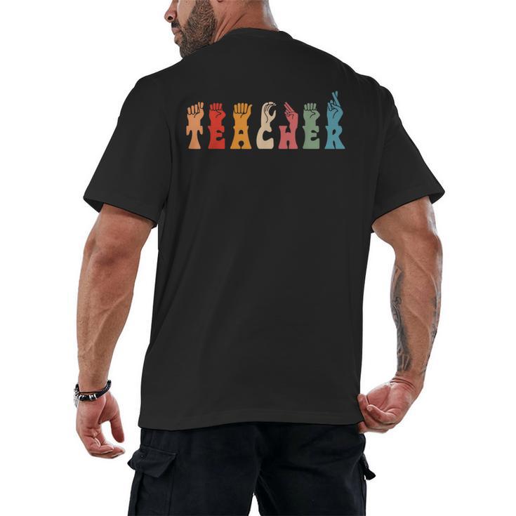 Teacher Word In Sign Language Awareness ASL Back To School Men's Back Print T-Shirt
