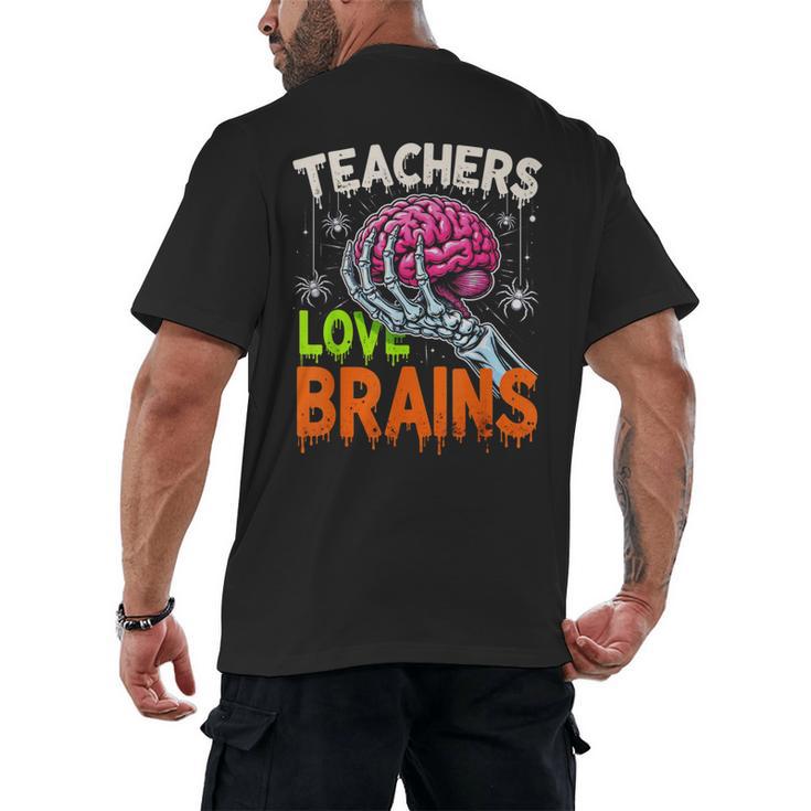 Teachers Love Brains Halloween 2025 Skeleton Costume Men's Back Print T-Shirt