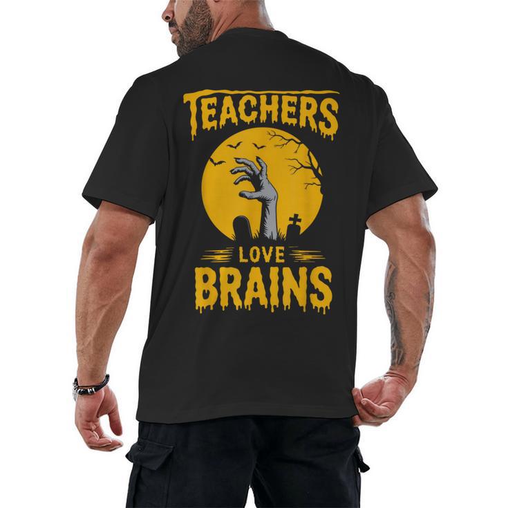 Teachers Love Brains Shirt Men Women Halloween Teacher Men's Back Print T-Shirt