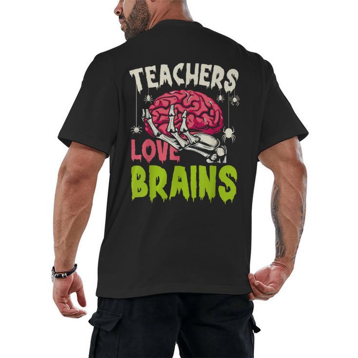 Teachers Love Brains Skeleton Halloween Teacher Funny Men's Back Print T-Shirt