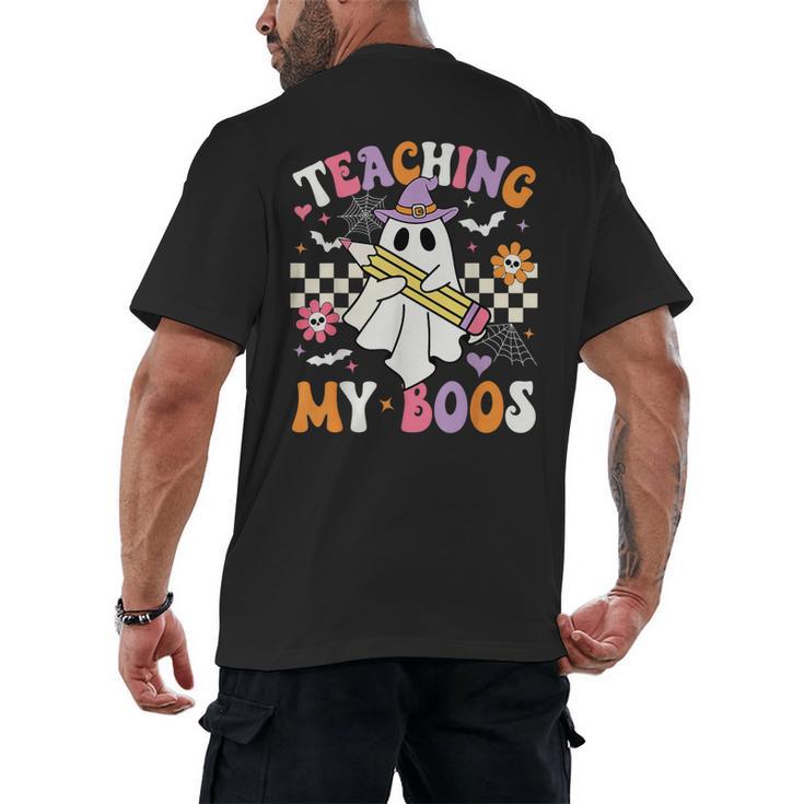Teaching My Boos Ghost Teacher Cute Groovy Halloween Teacher Men's Back Print T-Shirt