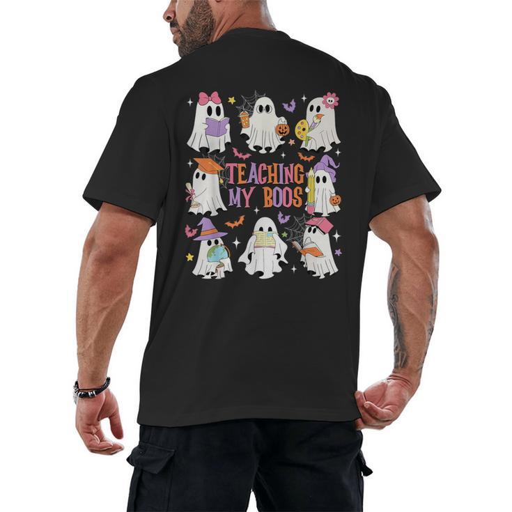 Teaching My Boos Teacher Cute Ghost Groovy Teacher Halloween Men's Back Print T-Shirt