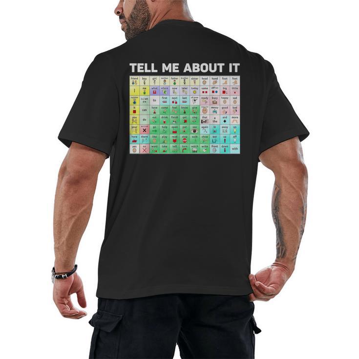 Tell Me About It Speech Language Pathology AAC Sped Teacher Men's Back Print T-Shirt